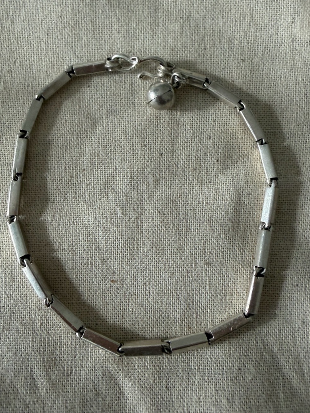Sterling Silver Tube Link Bracelet with Bell Accent
